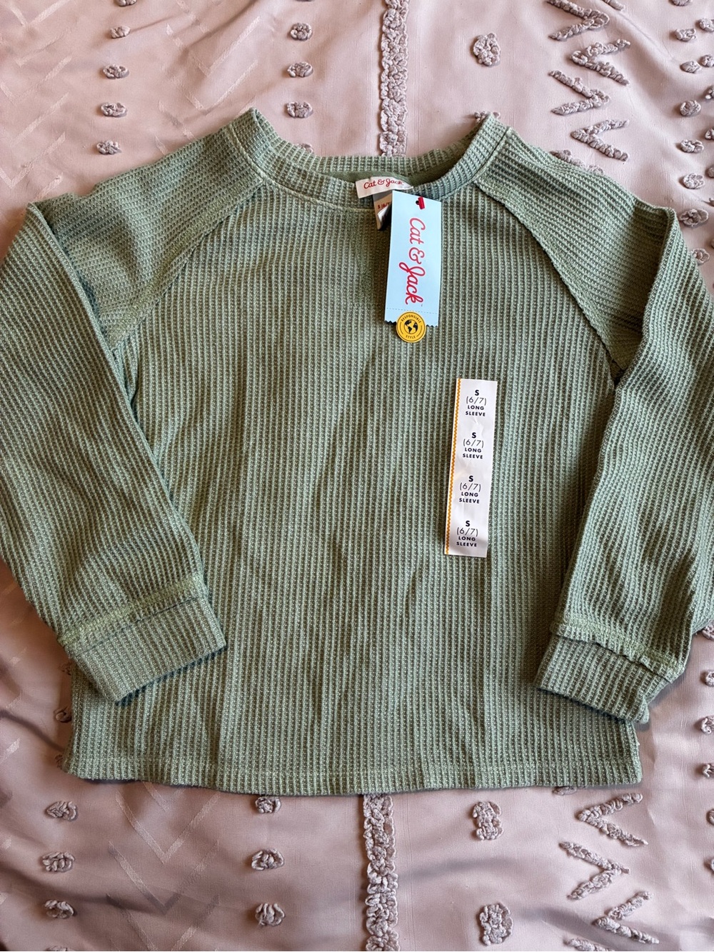 Cat & Jack Sage Green Waffle Thermal Long Sleeve Top - Kids